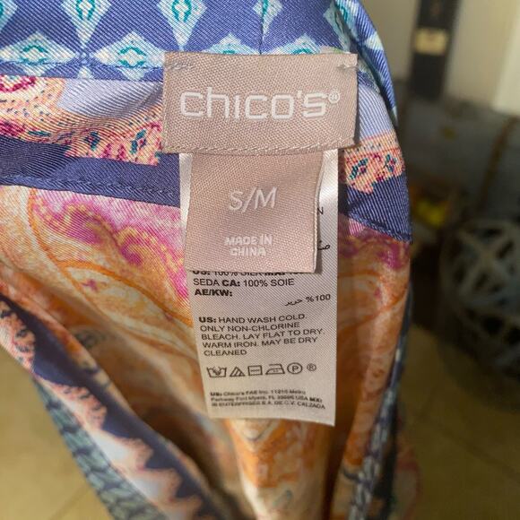 Chico's Silk Medallion Print Ruana Paisley Print Wrap Kimono with Tassel S/M - Picture 5 of 7